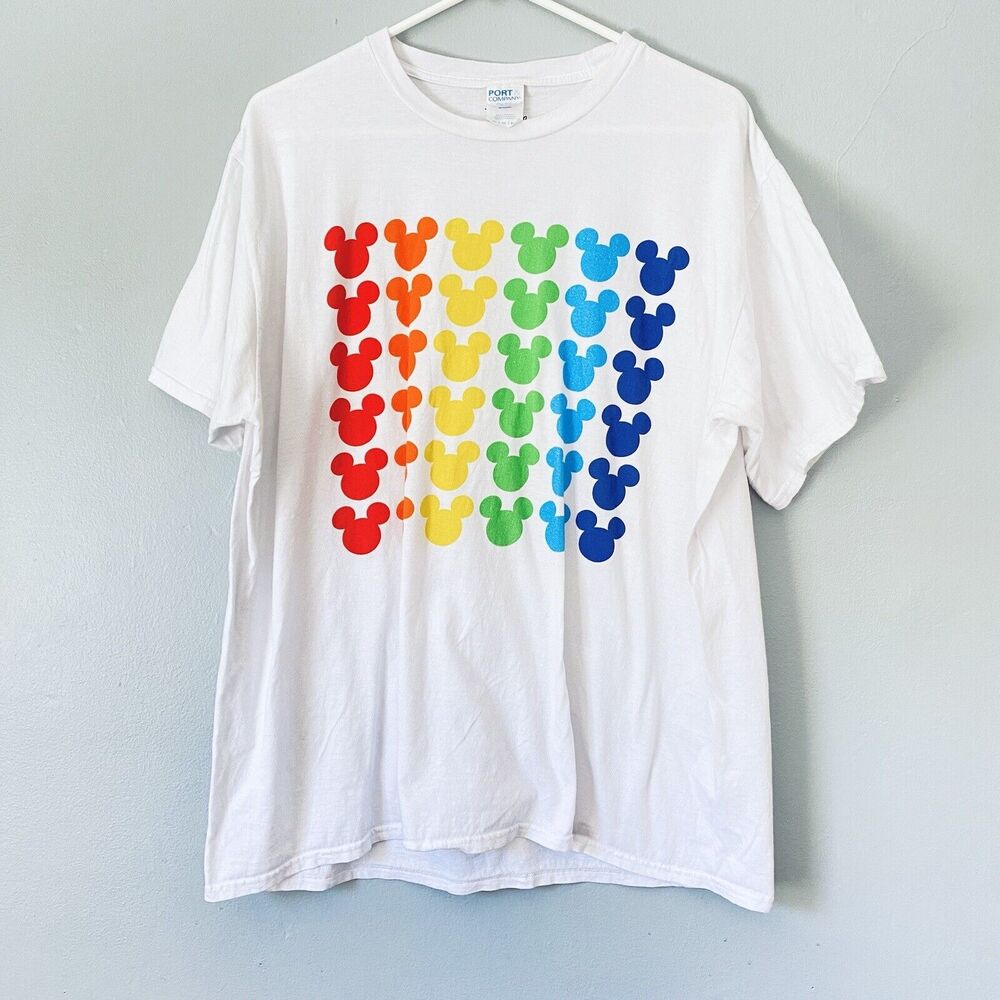 Port & Company Disney T Shirt XL White Rainbow Mickey Mouse Kidcore PRIDE LGBTQ